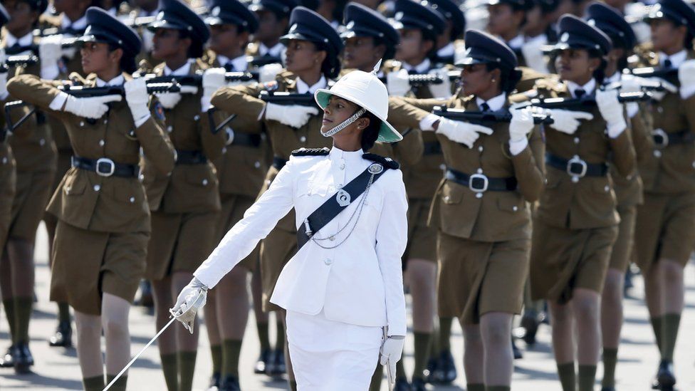 Female police take part in Sri Lanka's independence day celebrations