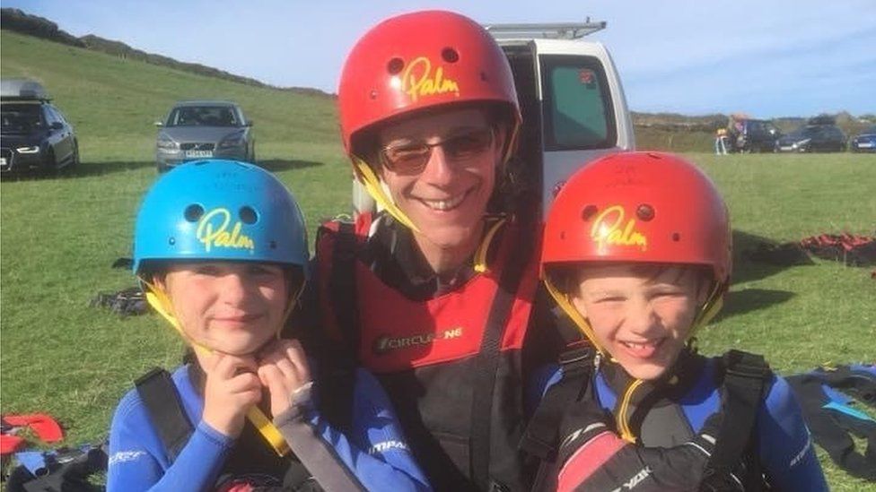 Stephanie Fernihough on a coasteering trip with her children during a camping holiday to Cornwall in 2018