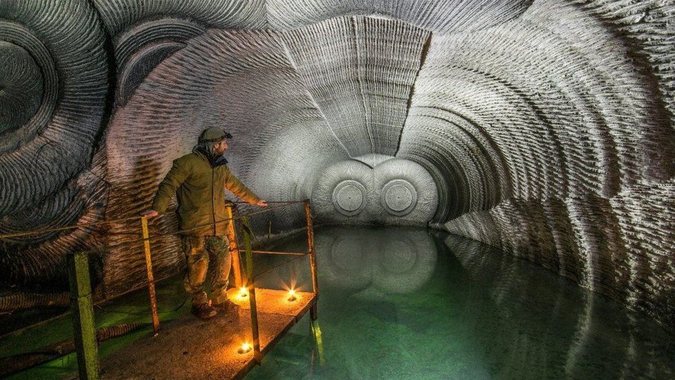 Inside a gypsum mine.