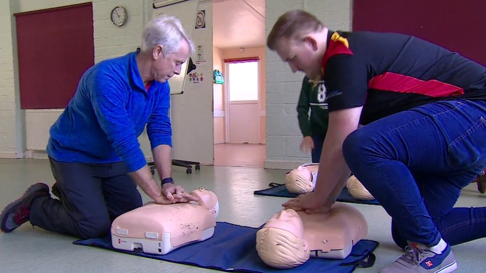 CPR training on dummies