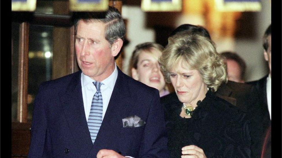 The Prince of Wales and his friend Camilla Parker Bowles leave the Ritz Hotel in London on Thursday 28 January 1999