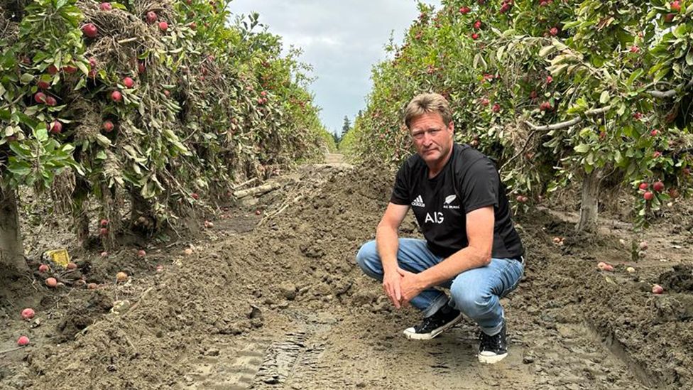 Brydon Nisbet, President of the Hawke's Bay Fruitgrowers Association on his apple orchard in Puketapu