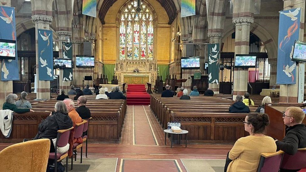 About 40 people have come to St Mike’s Church in Aberystwyth to watch the service