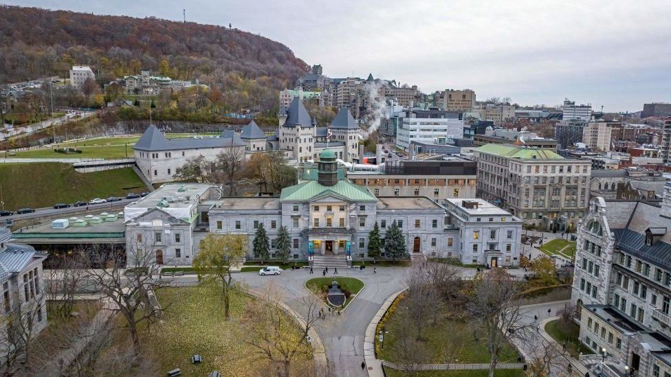 Aerial view of the McGill University campus in Montreal, Quebec, on November 21, 2023. A