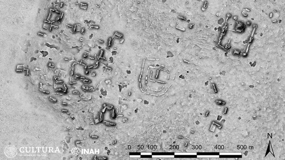Havadan bir lazer tarayıcı ile çekilen görüntüler Campeche'deki binaların ana hatlarını ortaya koyuyor