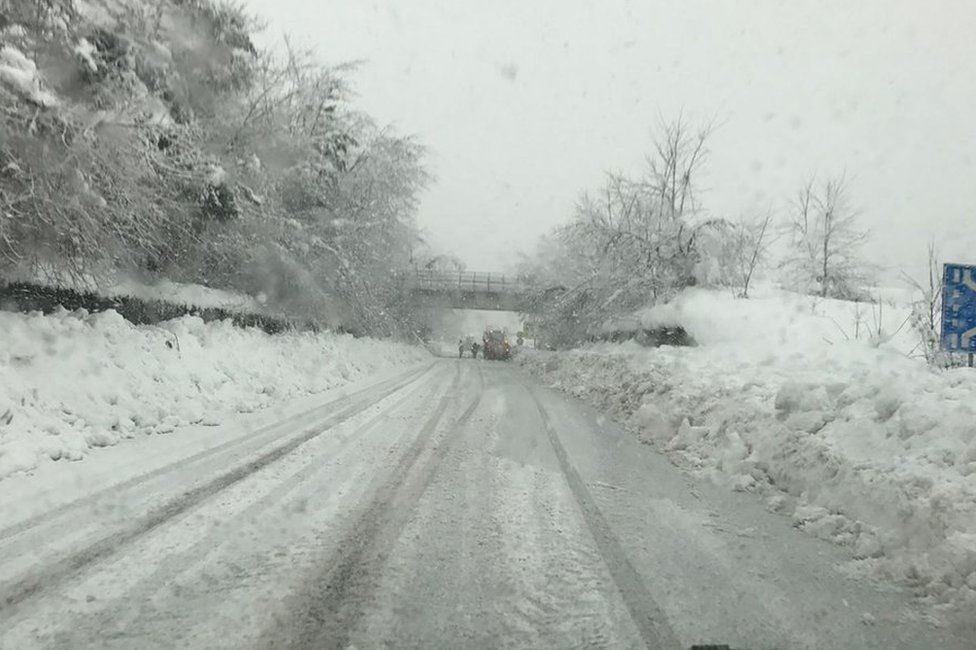 A snowbound road in Acquasanta Terme, Marche, 18 January