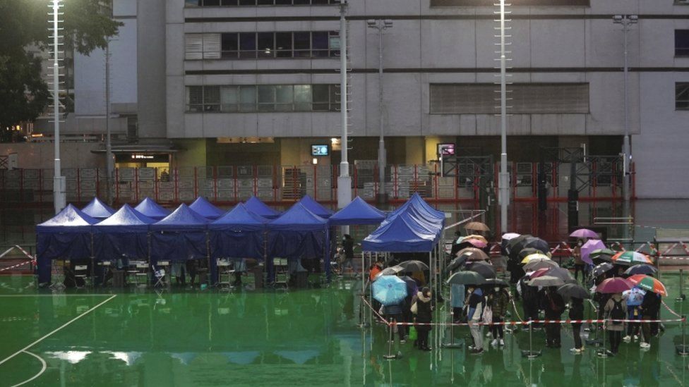 A makeshift testing centre in Hong Kong