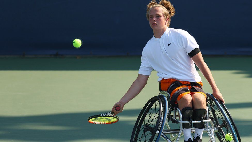 Wheelchair tennis player Ben Bartram in action