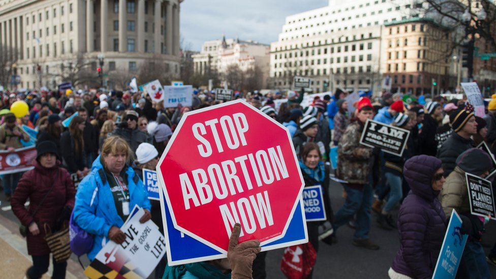 Pro-life demonstrators march towards the US Supreme Court during the 44th annual March for Life in Washington, DC, on January 27, 2017