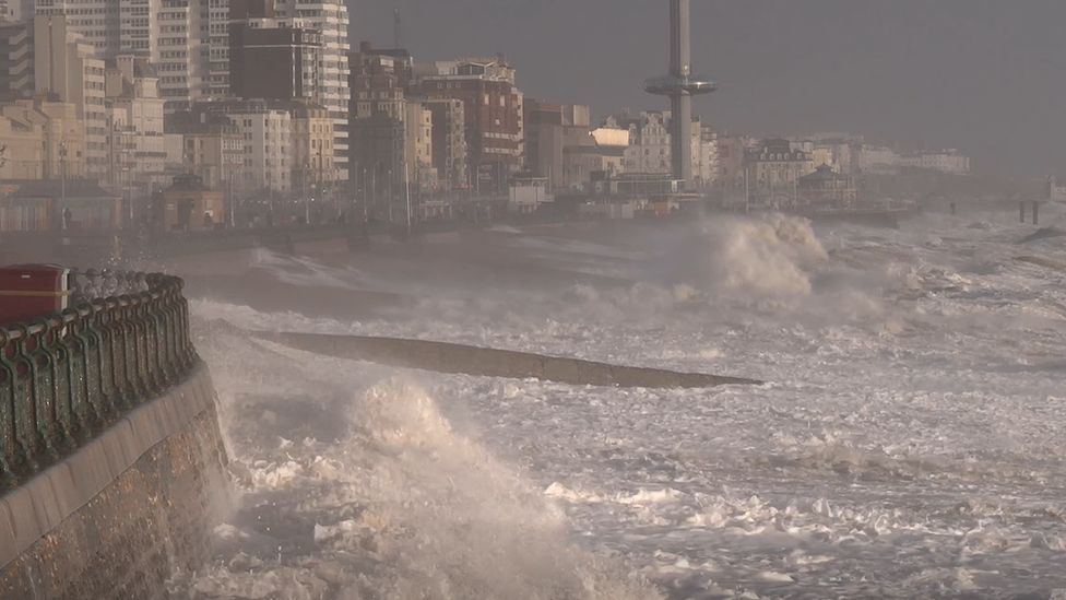 Large waves on Brighton and Hove seafront