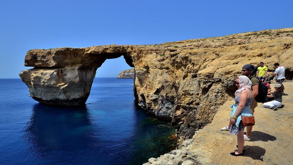 The natural arch 'The Azure Window' is seen at Dwejra Bay on May 20, 2014 in Dwejra/Gozo, Malta