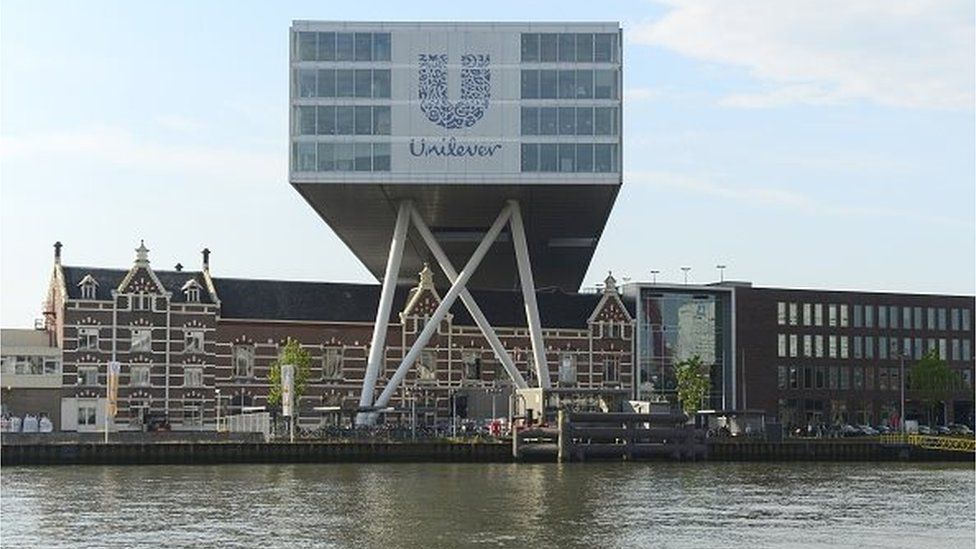 The logo of Unilever at the headquarters in Rotterdam