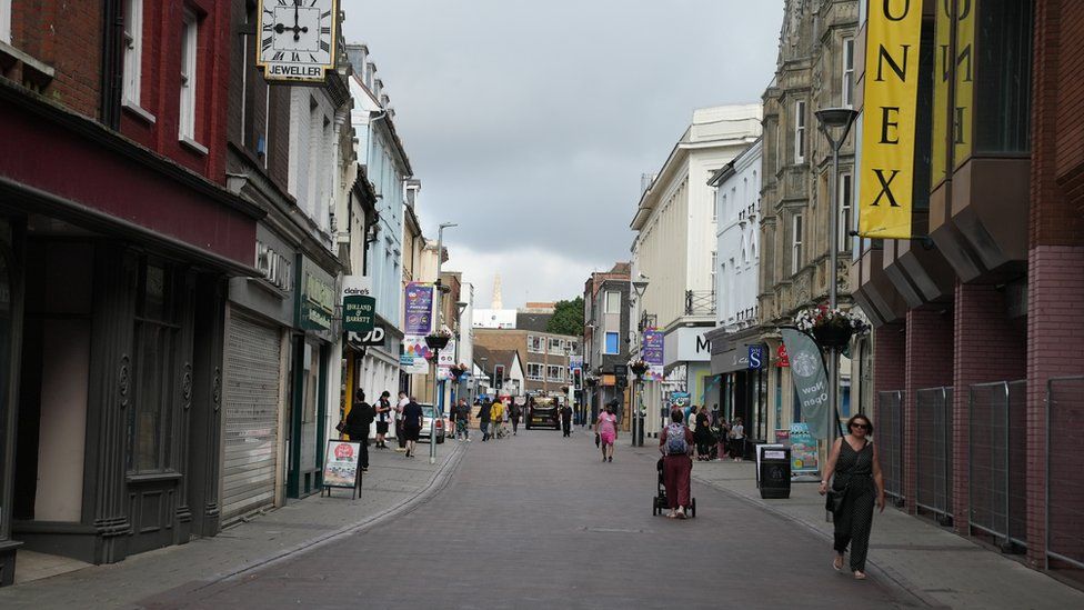 A street with shops in Ipswich