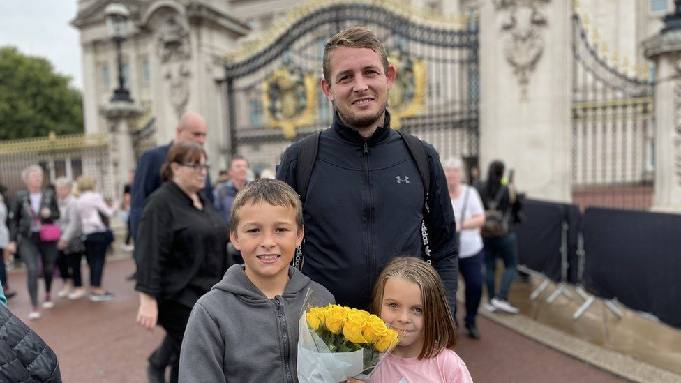Tom Whiting and children Stanley and Tegan, from Strood, at Buckingham Palace