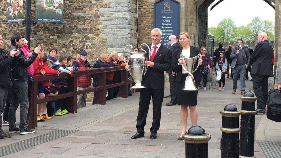 Trophies outside Cardiff Castle