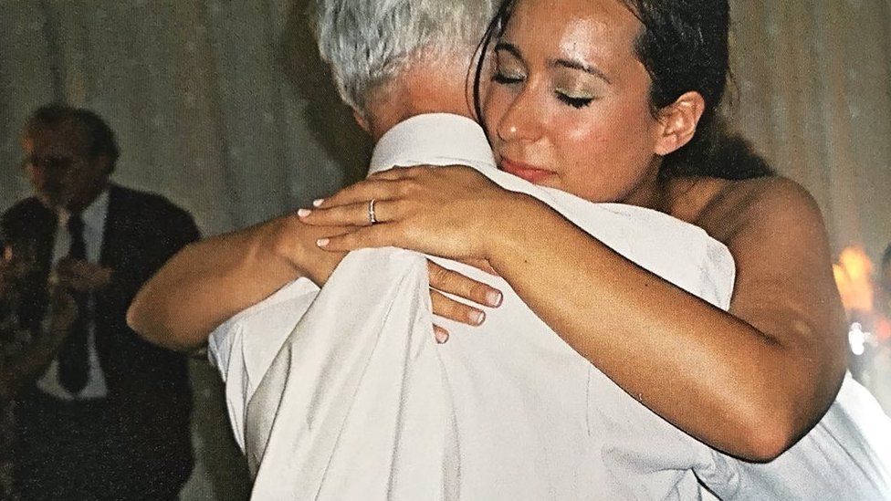 Rachael Prior hugging her father Lynton