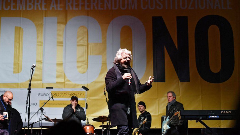 Five Star's Beppe Grillo speaks at a No campaign demonstration in Turin - 4 December