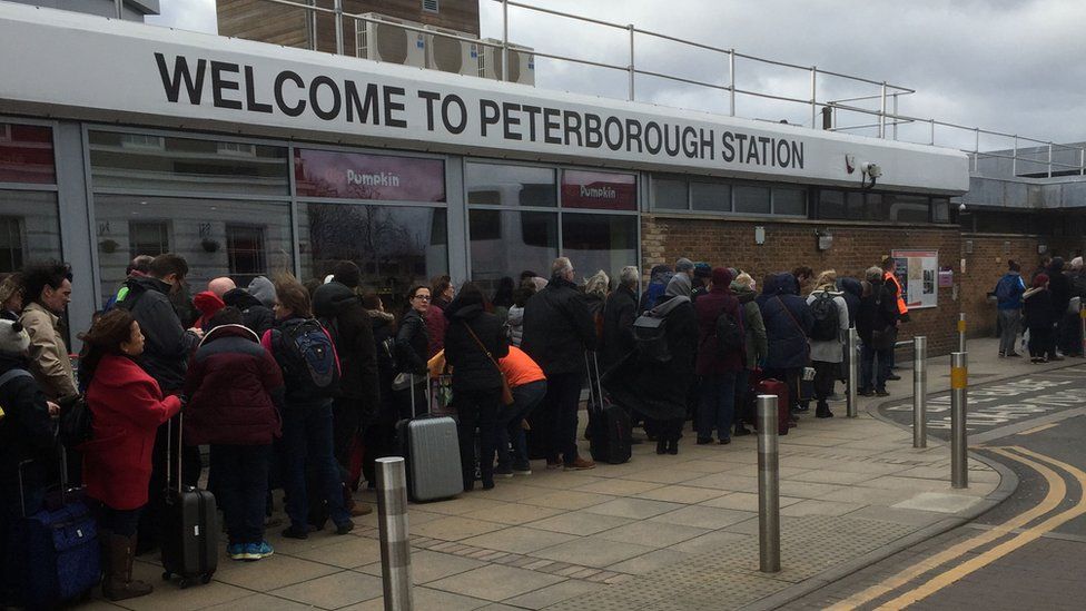 Rail passengers at Peterborough Station