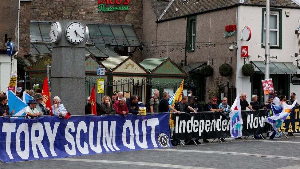 Protestors outside Perth Concert Hall