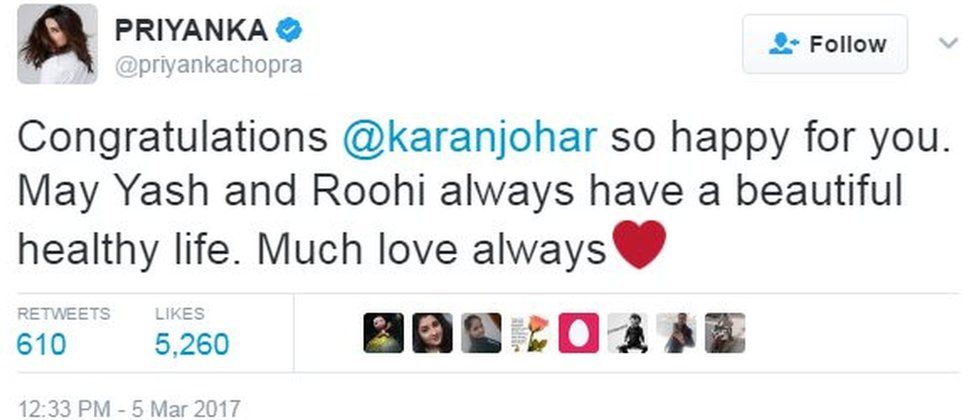 Congratulations @karanjohar so happy for you. May Yash and Roohi always have a beautiful healthy life. Much love always❤️