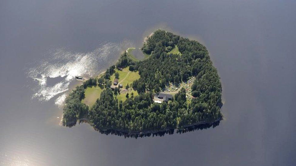 An aerial view of Utoeya island is seen in this still image taken from video footage on July 22, 2011