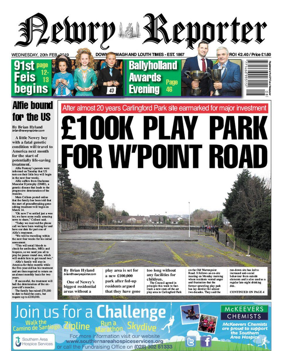 front page Newry reporter Wednesday 20 February 2019