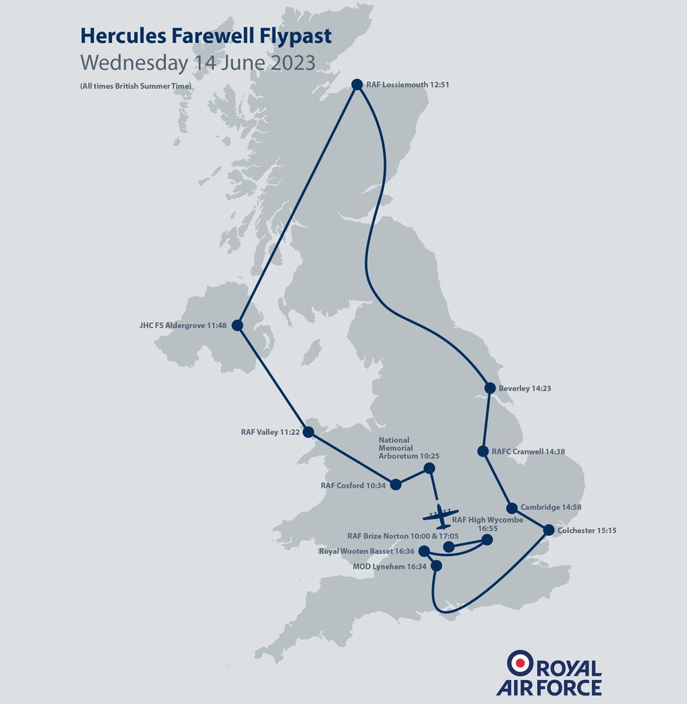 Hercules flypast map