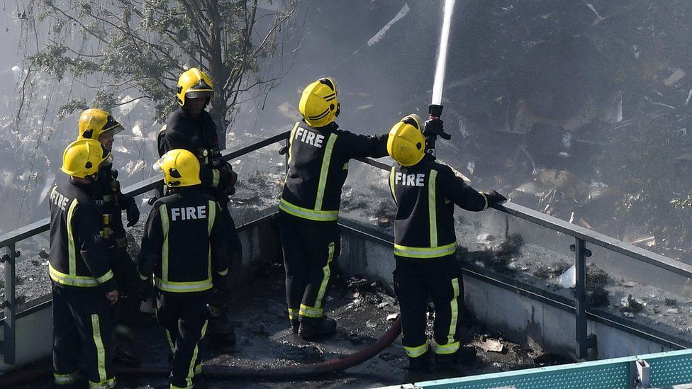 Fire crews at Grenfell Tower on 14 June 2017