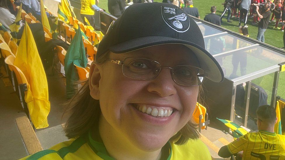 Terri Westgate, sitting in stand at Carrow Road