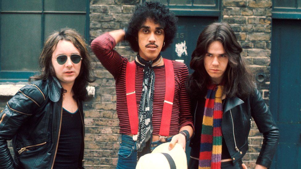 Brian Downey, Phil Lynott and Gary Moore, otherwise known as Thin Lizzy pictured in 1974