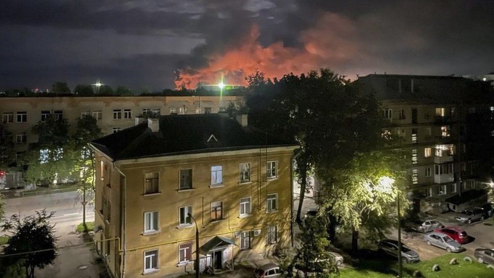 Explosions seen during drone onslaught  connected  Pskov