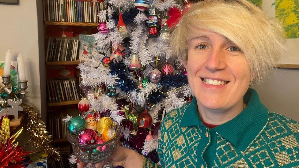 Jill Coulson with her festive vintage decorations