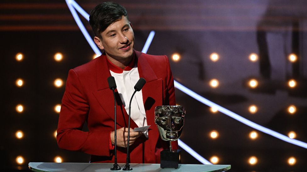 Barry Keoghan accepting his Bafta for best supporting actor