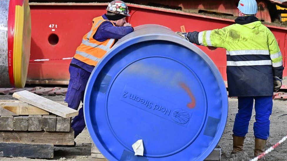 Construction workers at Nord Stream 2 site in Lubmin, Germany