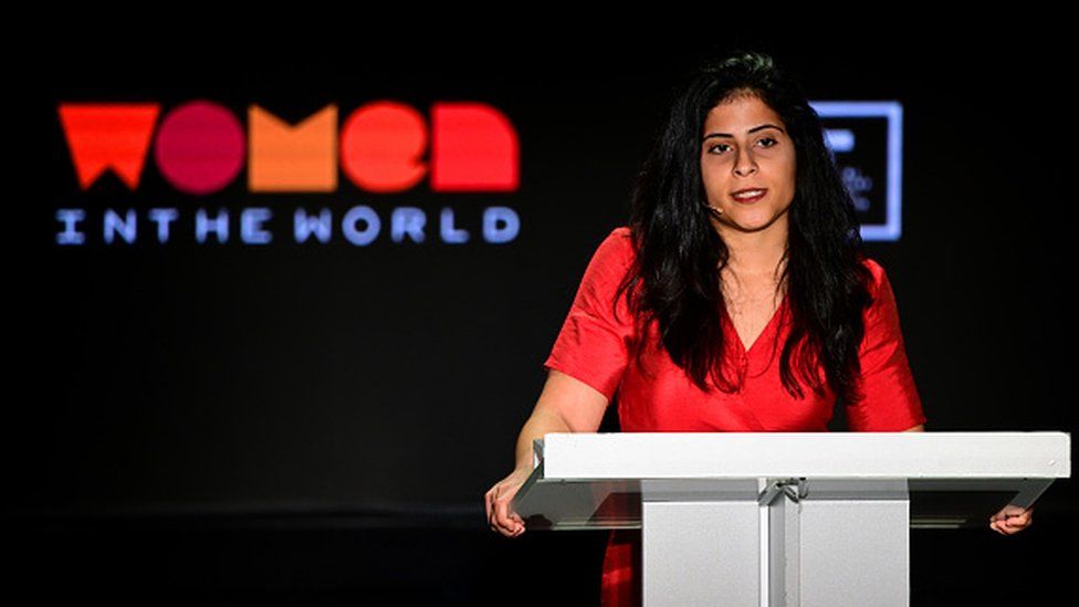 Lina Al Hathloul speaks at the 10th Anniversary Women In The World Summit