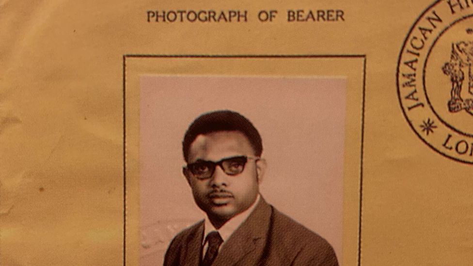 A photograph of Roy Grant on a Jamaican travel document