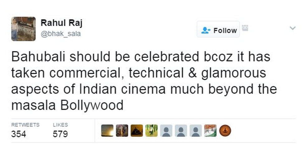 Bahubali should be celebrated bcoz it has taken commercial, technical & glamorous aspects of Indian cinema much beyond the masala Bollywood
