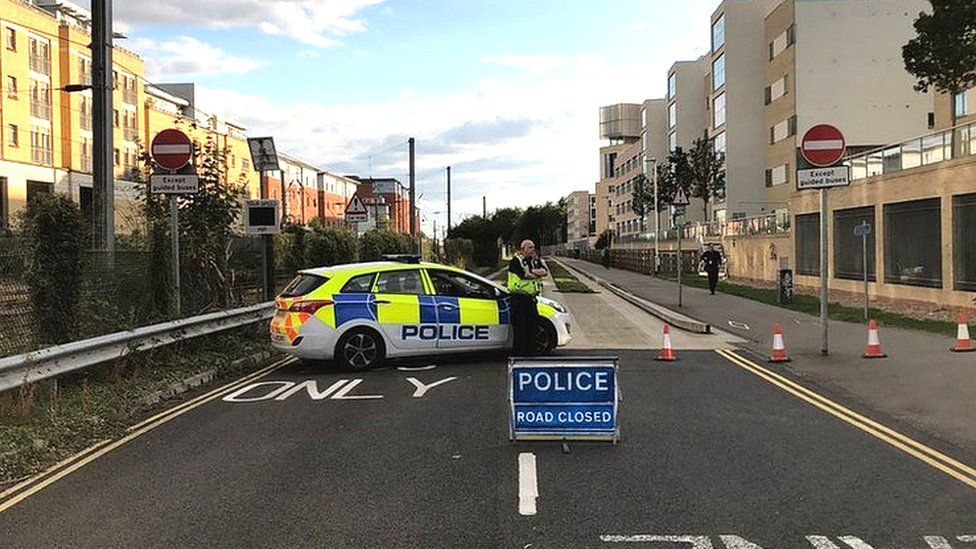 Guided busway in Cambridge cordoned off by police