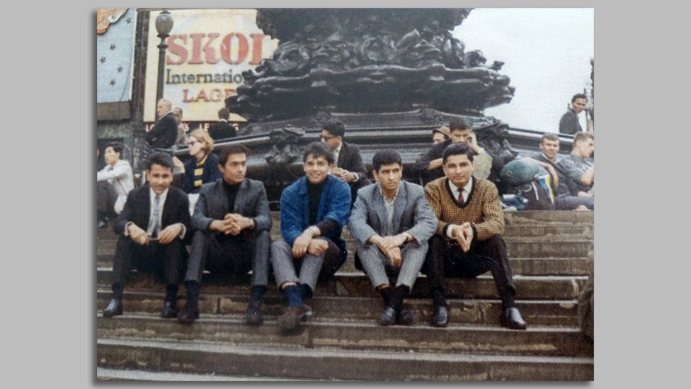 Praful, second left, with YMCA friends at Piccadilly Circus in 1965