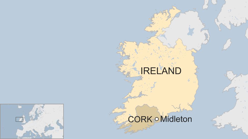 Map of Ireland showing location of Midleton in eastern county Cork