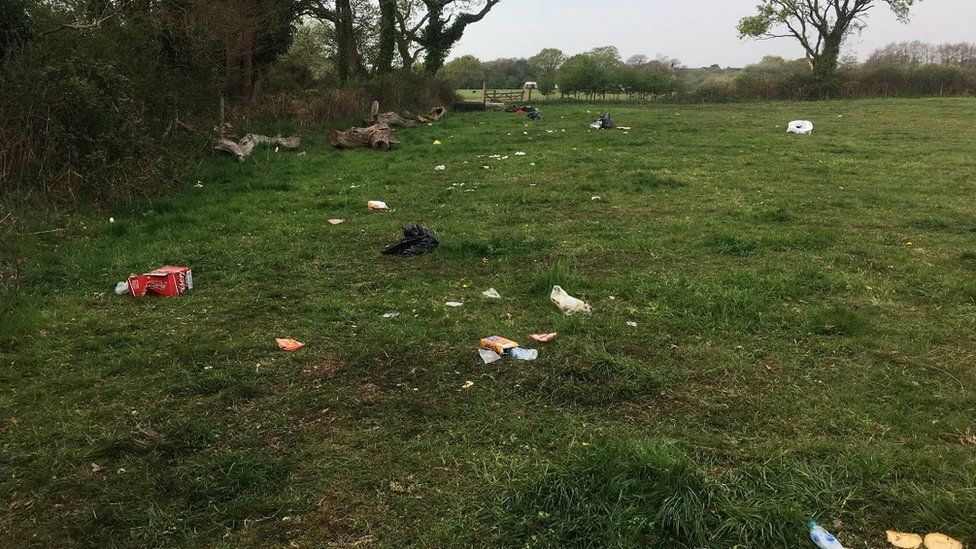 Rubbish left at Wytch rave site Wytch in Corfe Castle, near Wareham