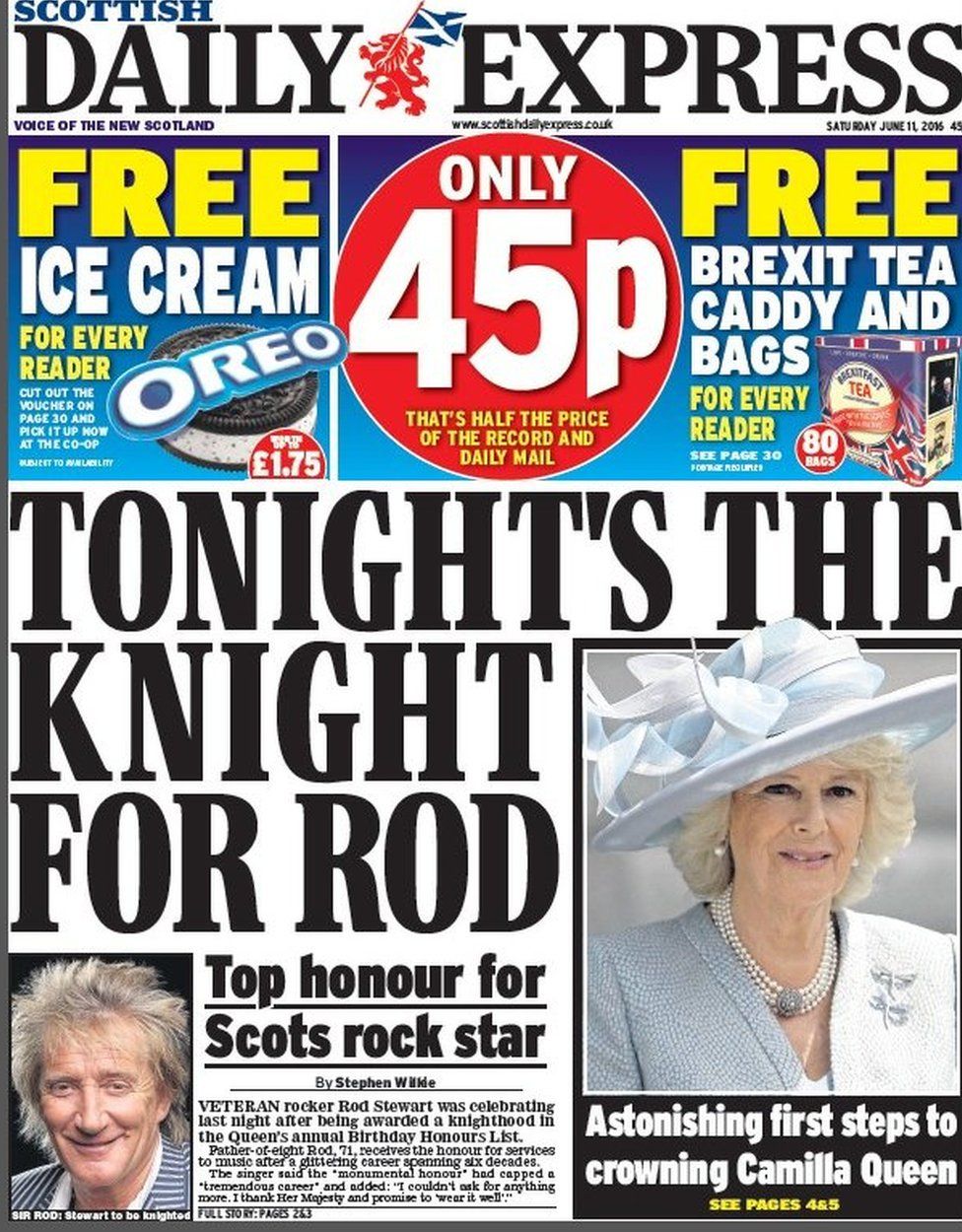 Scotland's front pages: Arise Sir Rod and Brexit poll results - BBC News