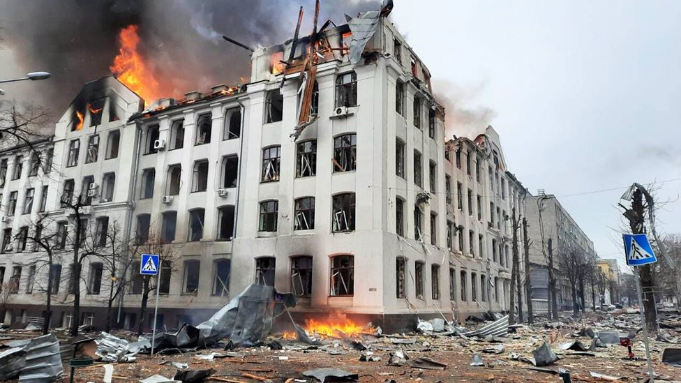 A university building in Kharkiv after a Russian missile attack - 2 March 2022