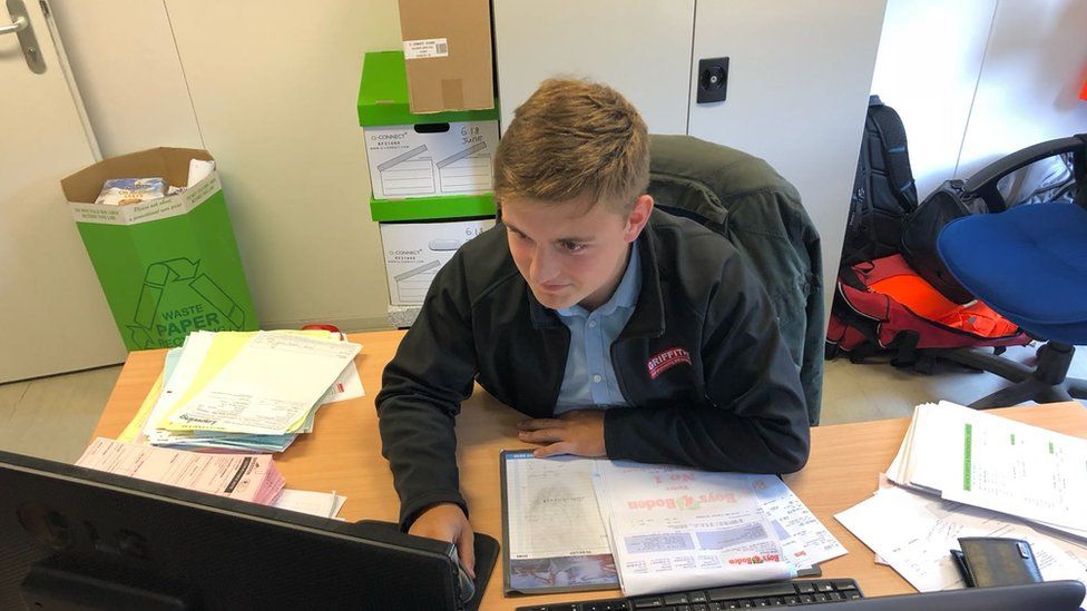 Quantity surveying apprentice Freddie Hoare at work in the Alun Griffiths office