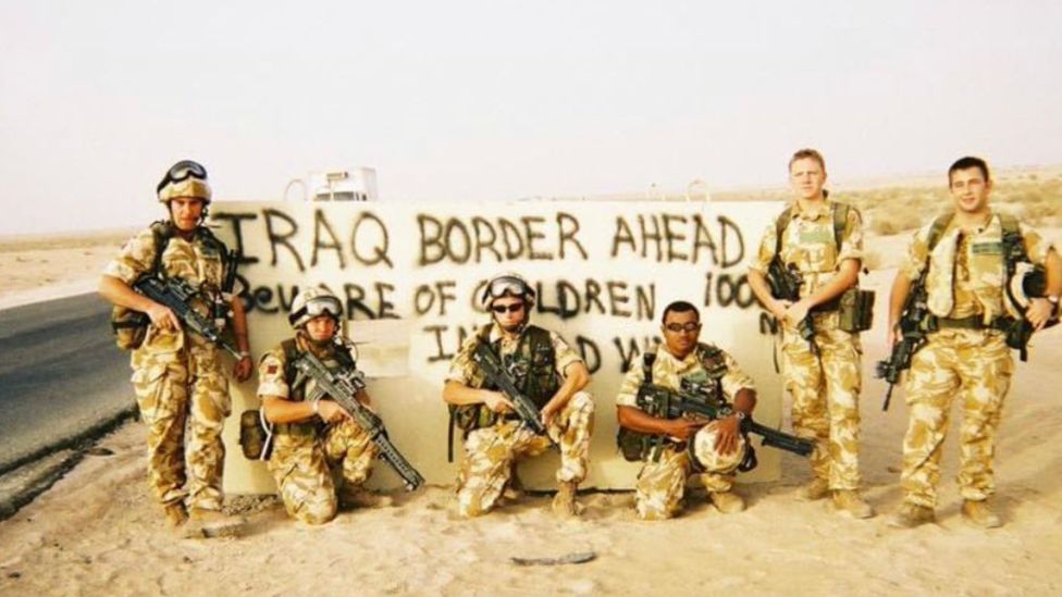 Jordan Davies and soldiers in Iraq