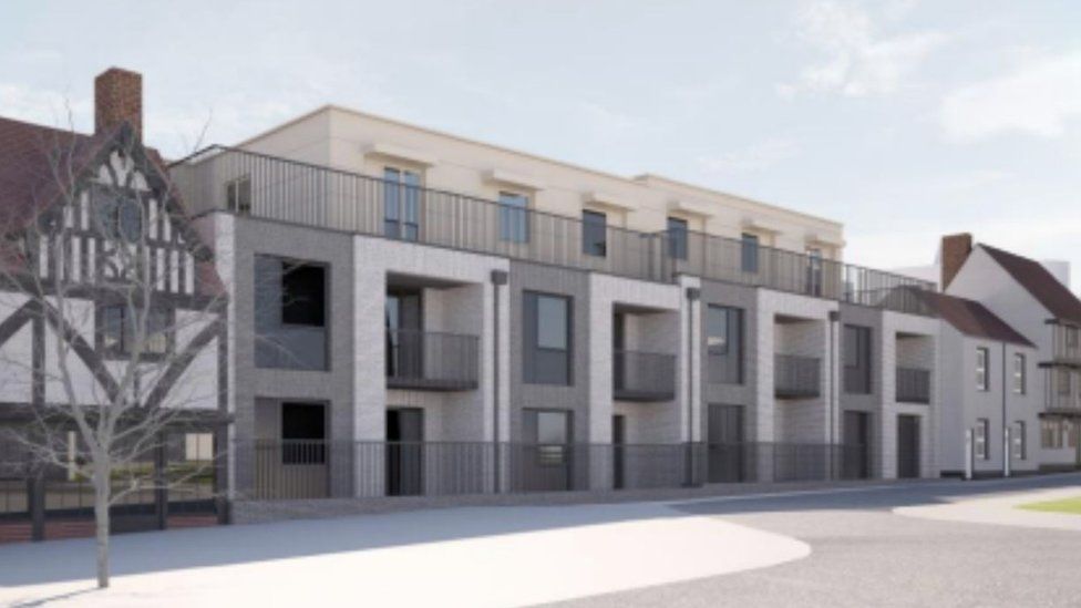 CGI image of the new block of flats from Hare Lane