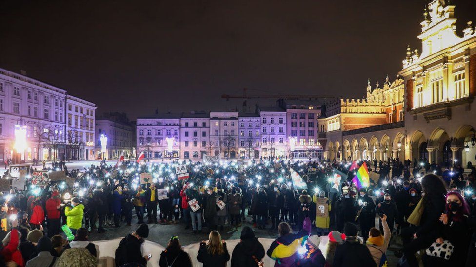 Groups gathered in Krakow on Thursday to protest against the restrictions on abortion