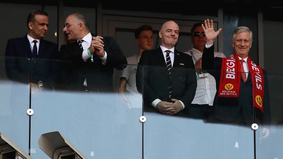 FTF president Wadie Jary (left) watches Tunisia at the 2018 World Cup alongside Fifa president Gianni Infantino (second from right)