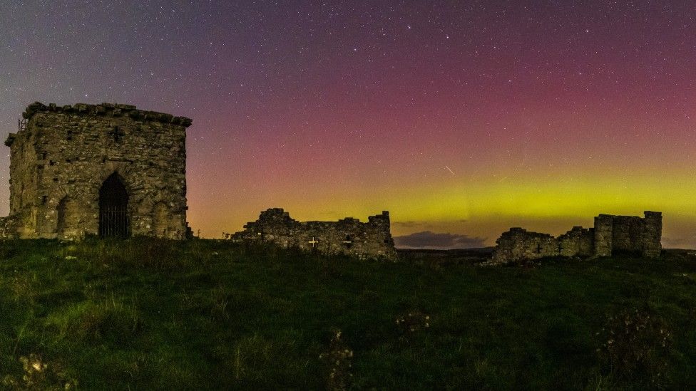 Rothley Castle lit up by the Aurora Borealis