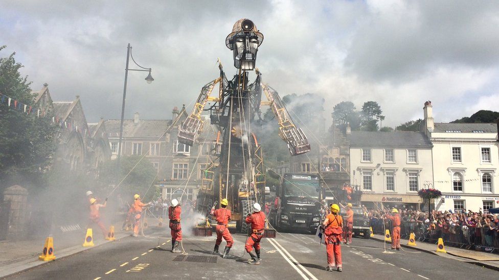 Giant miner puppet walks through Cornwall BBC News